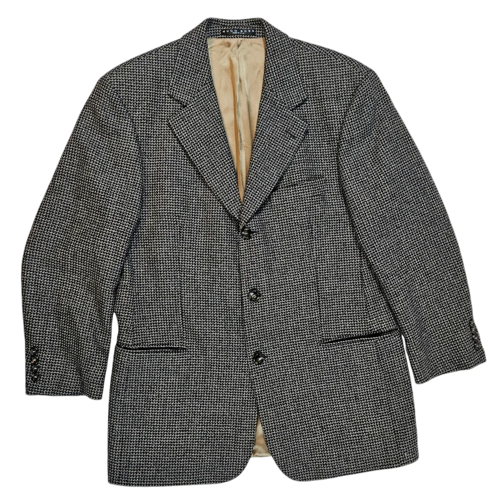 Hugo Boss Houndstooth Plaid Einstein Blazer Sport Coat Size 40R Lambswool Jacket